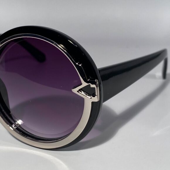 0542 Round Oversized Silver and Black Sunglasses New - Picture 8 of 9